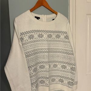 Talbots White and Gray Patterned Sweater